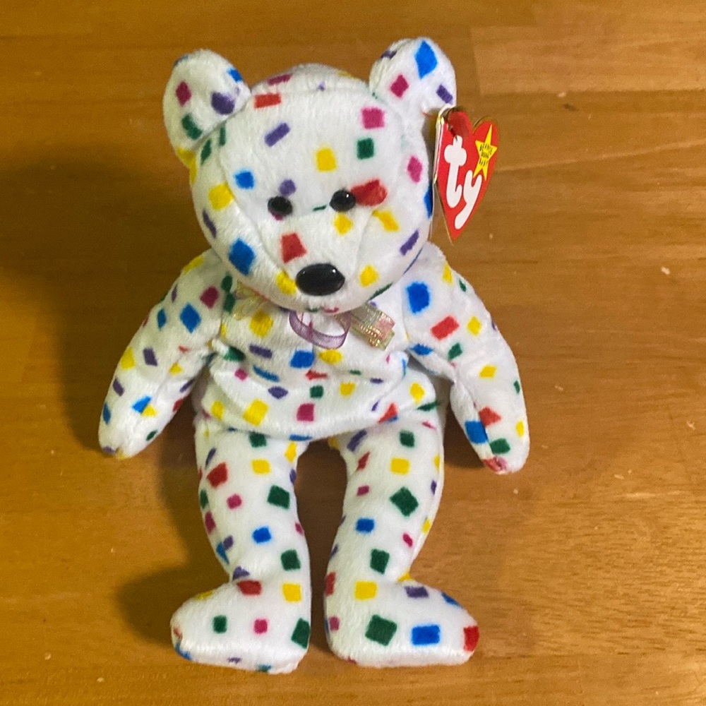 Ty2K 🎉Ty Beanie Baby🎉 Confetti Celebration Bear🐻Gift Kids Toy Collectible NWT